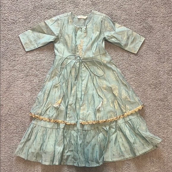 Elegant Mint Maxi Dress with Gold Accents - Picture 3 of 9